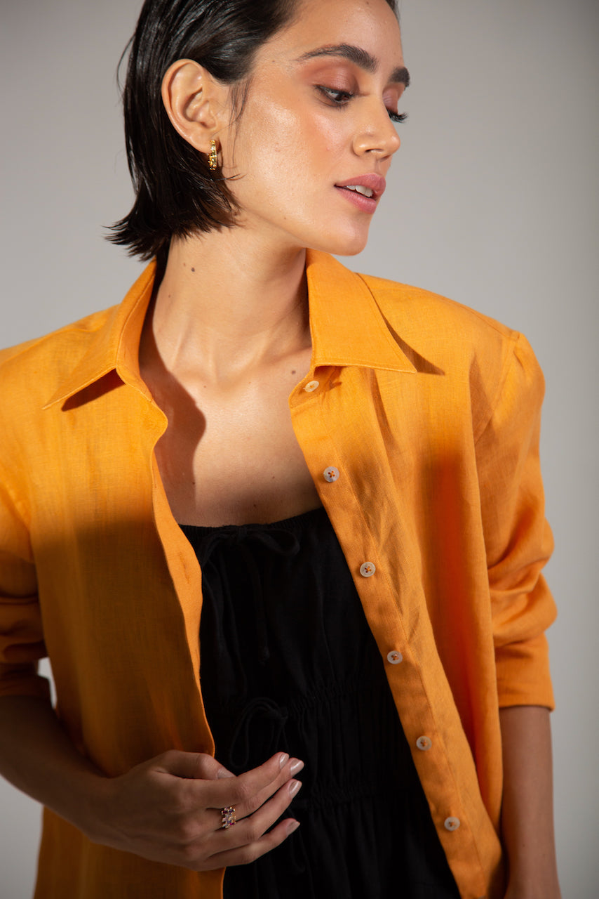 Chemise Feminina 100% Linho Ocre (Laranja)