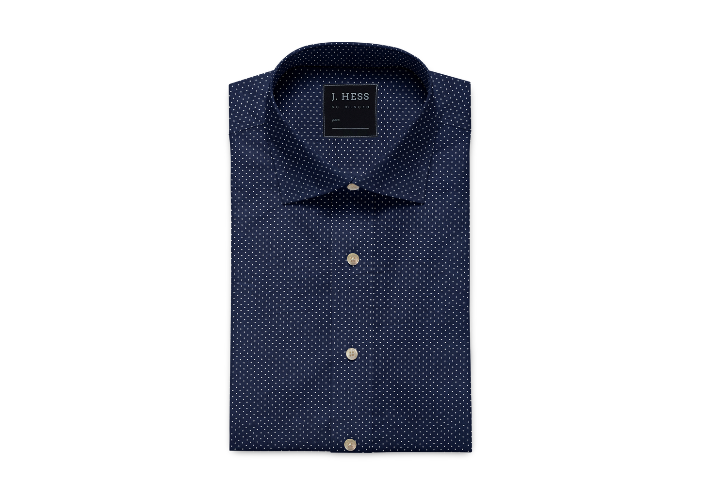 Camisa Estampada Azul Marinho com Bolinhas Brancas